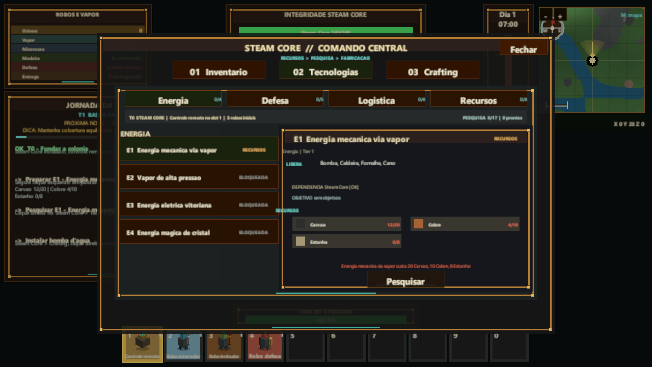Árvore de tecnologias do Steam Core, ramo de Energia.